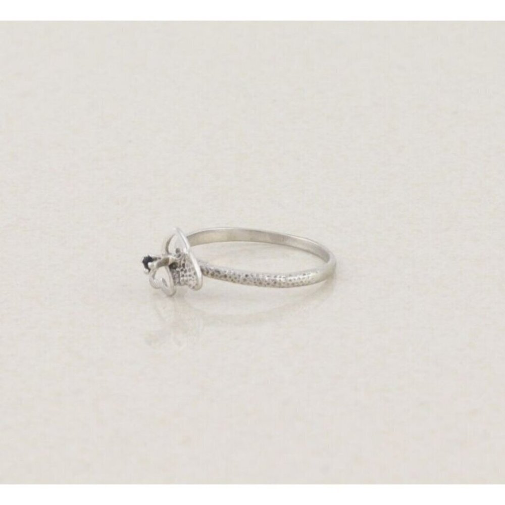 14k White Gold Heart Ring Blue Cubic Zirconia High Setting Size 6 1/4 - Picture 6 of 8